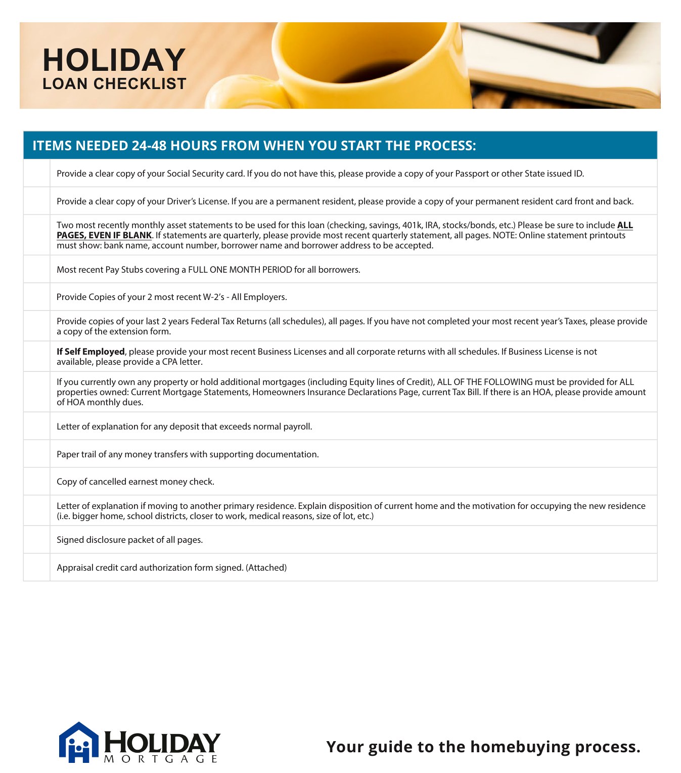 Holiday Loan Checklist (24–48 Hours)