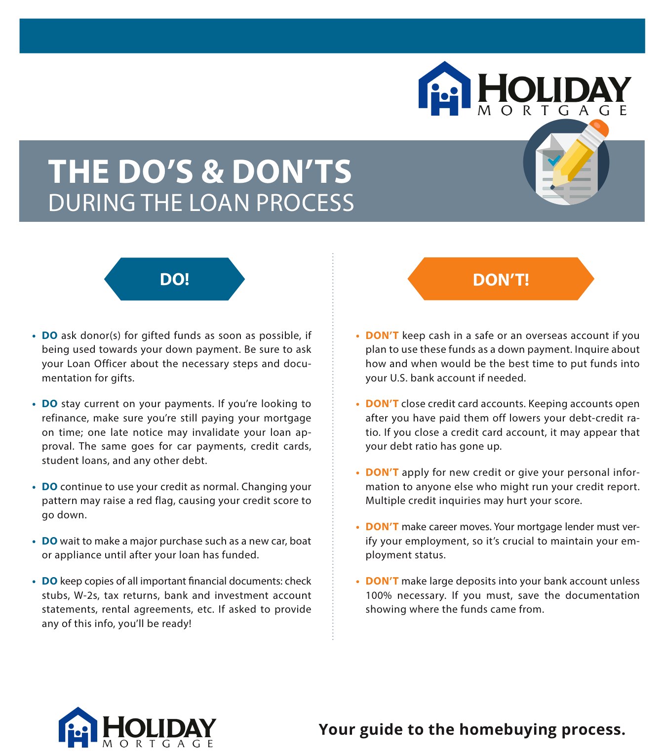 Do’s & Don’ts During the Loan Process
